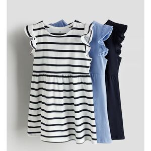H&M Girls Jersey Dress Bundle | Navy, Light Blue, Striped